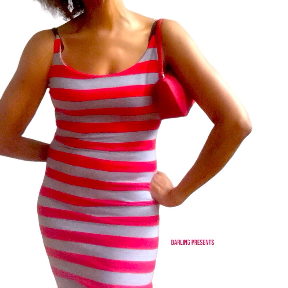Stripped Bodycon Slip Dress Women Color Red & Gray Size OS